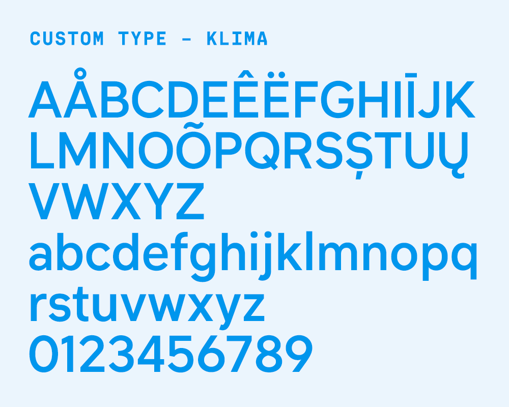 Sample text demonstrating the custom typeface Klima