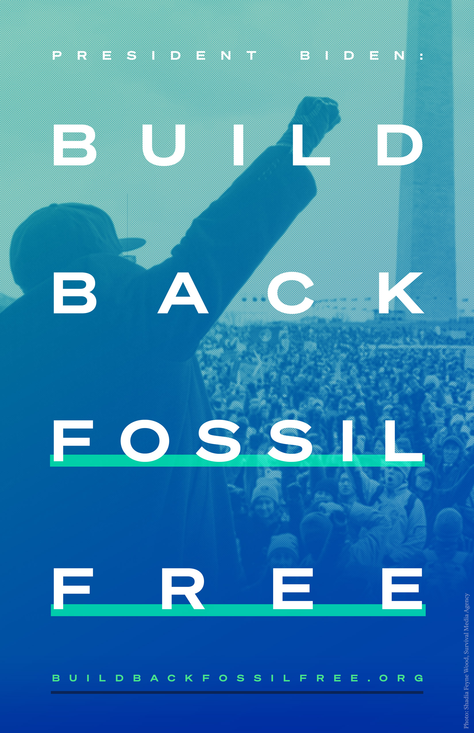 Poster that says 'Build Back Fossil Free'