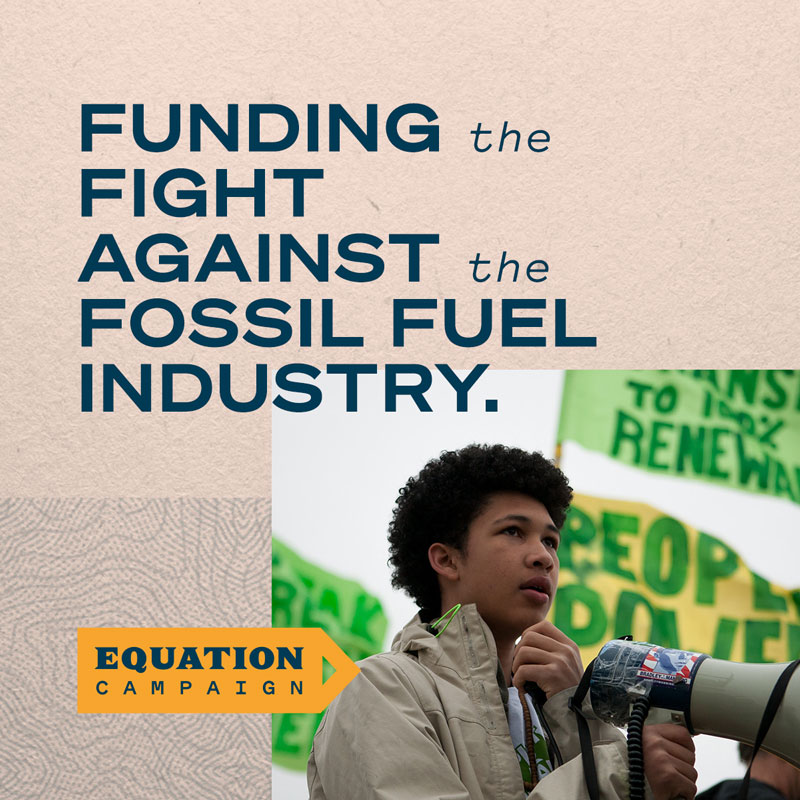 Social media graphic reading 'Funding the fight against the fossil fuel industry