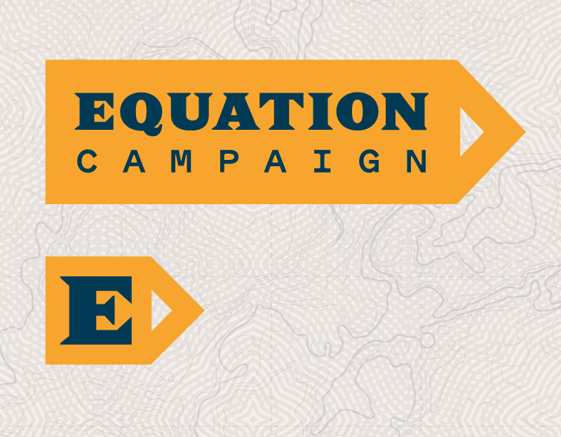 Two versions of The Equation Campaign logo, one with the full name and one abbreviated one with a single capital E.